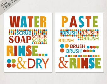 Kids Bathroom Art Prints // Wash Your Hands // Brush Your Teeth // Set ...