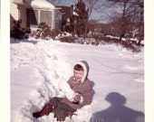Original Vintage // Color Photo // Child Playing In The Snow          0709
