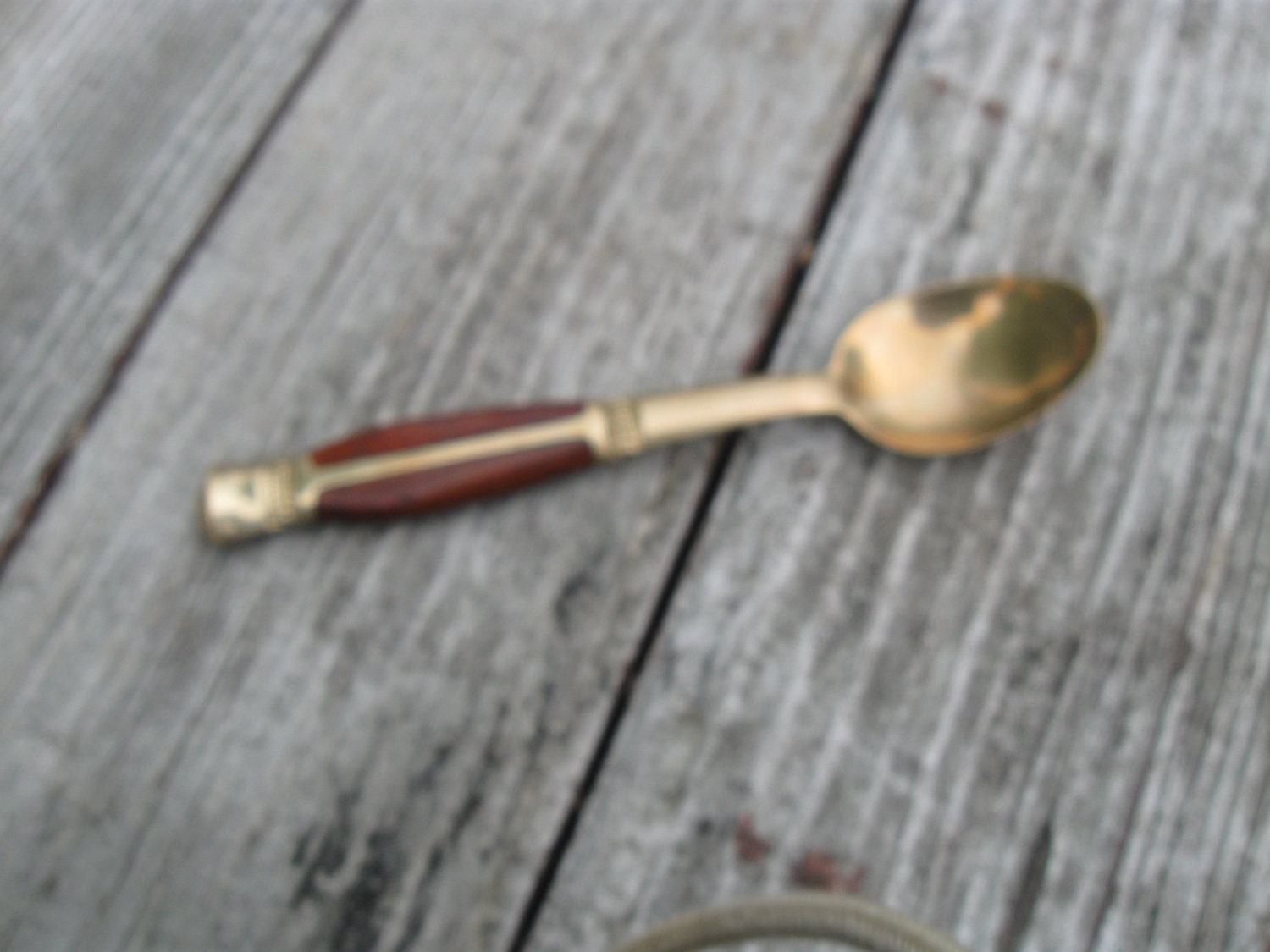 vintage small demitasse Spoon brass and wood by TheCardboardSea
