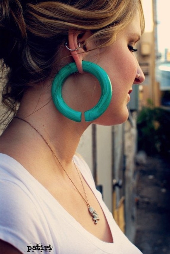 Faux Malachite Hoops Earrings For Stretched Lobes Gauges