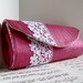 Rose pink silk clutch bag with white lace, Mauve formal clutch purse