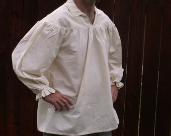 Mens White or unbleached Drop Yoke (2XL or 3XL) Renaissance Primitive Pioneer Pirate Poet Theatre Shirt