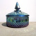 Vintage Carnival Glass, Carnival Glass Candy Dish, Glass Dresser Box, Blue Carnival Glass