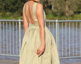 Low back dress, 50s dress, Cotton dress women, Pleated dress, Summer dress women, Hand made
