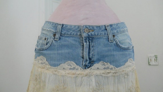 Items similar to Guinevère bohemian jean skirt exquisite vintage French ...