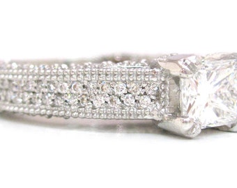 Princess and round diamond engagement ring art deco 2.00ctw