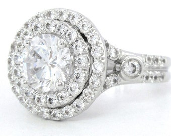 14k white gold round cut diamond engagement ring art deco 1.75ctw