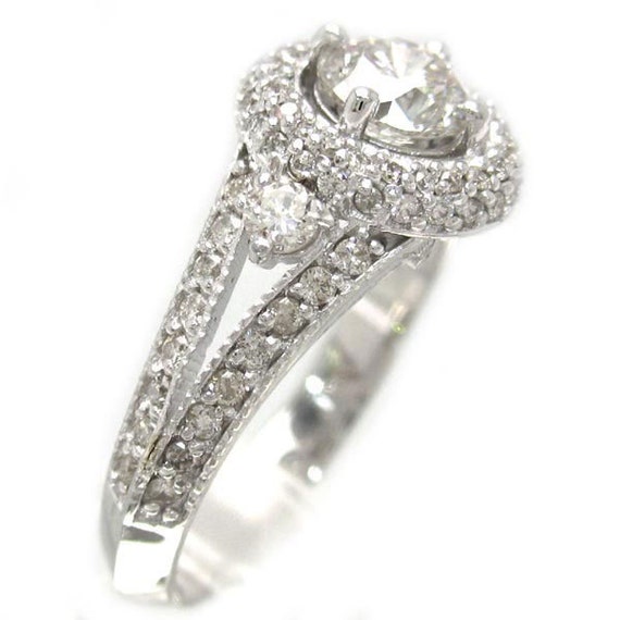 14k white gold round cut diamond engagement ring art deco