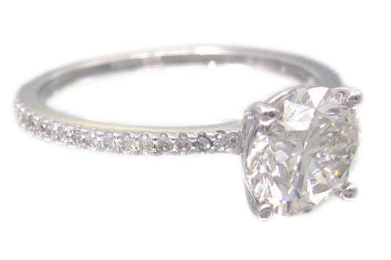 14k white gold round cut diamond engagement ring prong set 1.30ctw