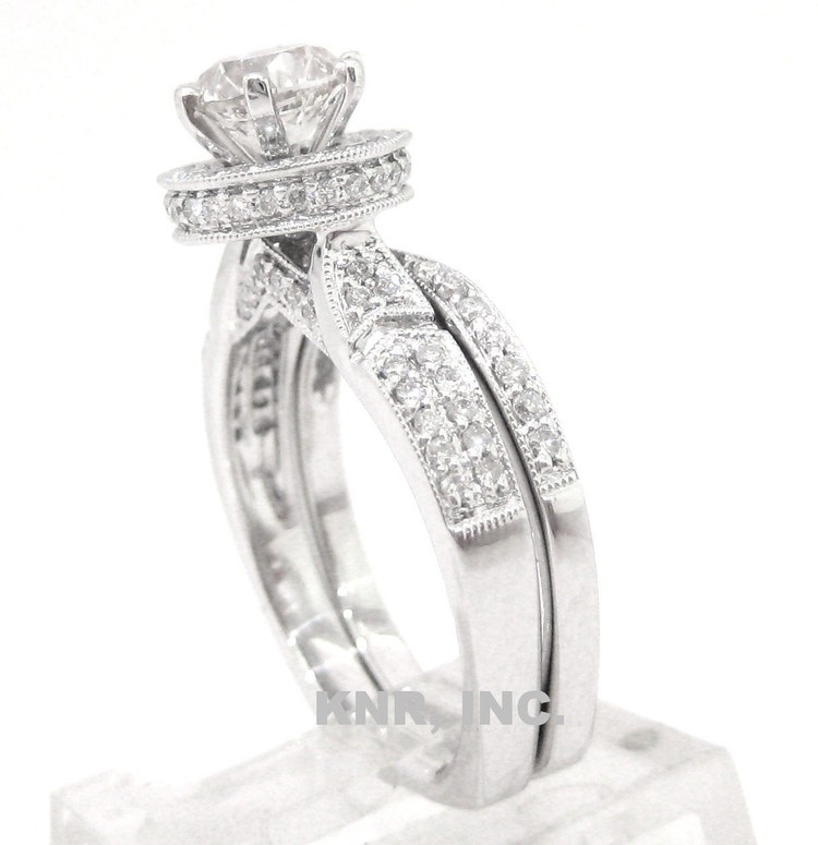 Diamond engagement ring and band 18K 1.67ct antique by KNRINC