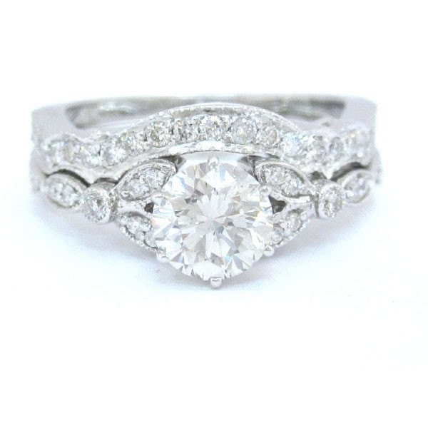 18k white gold Round antique diamond engagement ring and by KNRINC