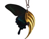 PERIS / Dark Butterfly Large Gold Blade Wing Pendant / Free Shipping