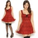 90s Babydoll Corset Mini Dress Vintage Brocade Red Black Lace Up Bust Empire Waist / Goth Grunge Sexy Party Dress / Size S Small
