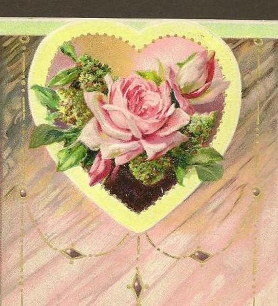 Vintage Valentine Postcard Cheerful Pink Rose and White