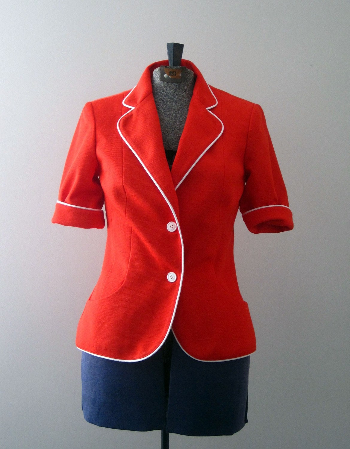 Retro Red Short Sleeve Suit Jacket Blazer by detourvintage on Etsy