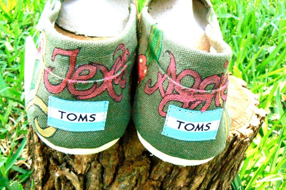 Custom Hand Painted TOMS shoes bright Bohemian floral design