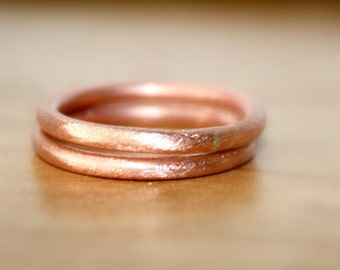 Handmade Pure Copper Rings, Brush Finish Round Copper Rings, Copper Rings, Earthy Copper Rings