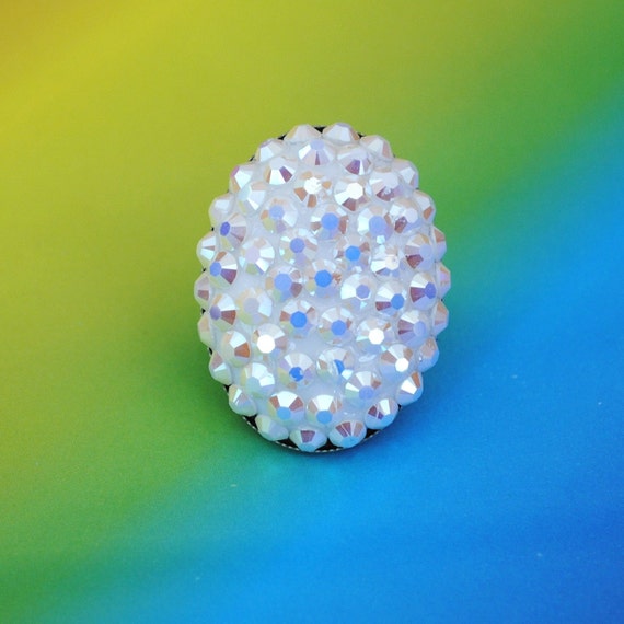 Swarovski Crystal Chalk White AB Dome Ring