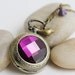 Antique Gold Amethyst Crystal Pocket Watch Necklace Decorated with Little Birdie and Lilac Czech Glass Flower (PW-15)