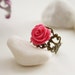 Coral Red Rose on Vintage Filigree Ring (RG-16)