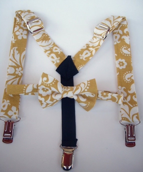 Items similar to SALE bow tie and suspenders for toddler boy gold and