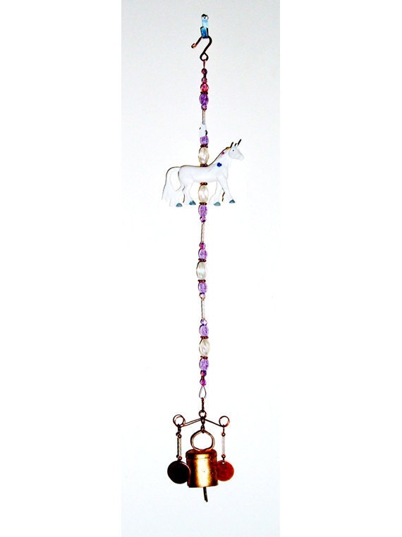 small unicorn wind chime in pink and purple by BrockusCreations