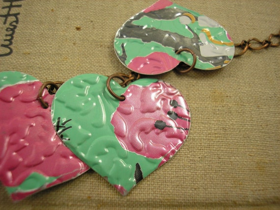 Recycled Soda Can Art 9 Heart Necklace Double Sided And 6844