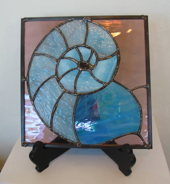 Stained Glass Panel Nautilus with Stand by StainedGlassCountry