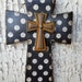 Wooden Distressed Cross with Vintage Polka Dot Paper Design