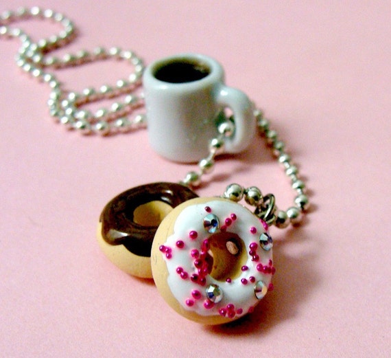 Coffee and Donuts Necklace - Food Jewelry