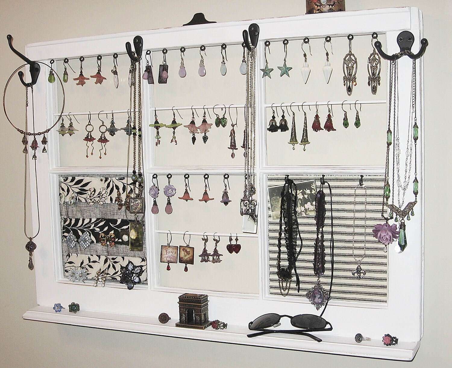 Upcycled Decor Window Frame Wall Hanging Jewelry Organizer