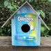 BLISTEX & CINNAMON BUNS a beautiful aqua blue bird house, handmade of recycled cardboard