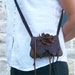small brown deerskin leather shoulder purse or hip bag with flower