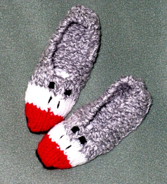 Items similar to Adult Sock Monkey Knitted Slippers on Etsy