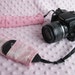 Camera Strap Cover with Lens Cap Pocket - Padded Minky - Pink Damask- MADE TO ORDER
