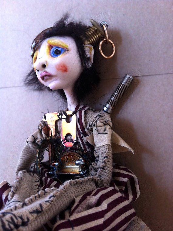 Art Doll Steampunk post apocalyptic Sad Christmas boy doll Remy RESERVED Balance for Julie