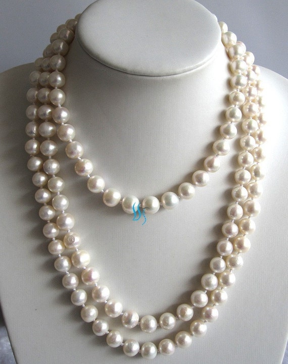 Pearl Strand Necklace 60 inch 10-11mm White Off by PearlsStory