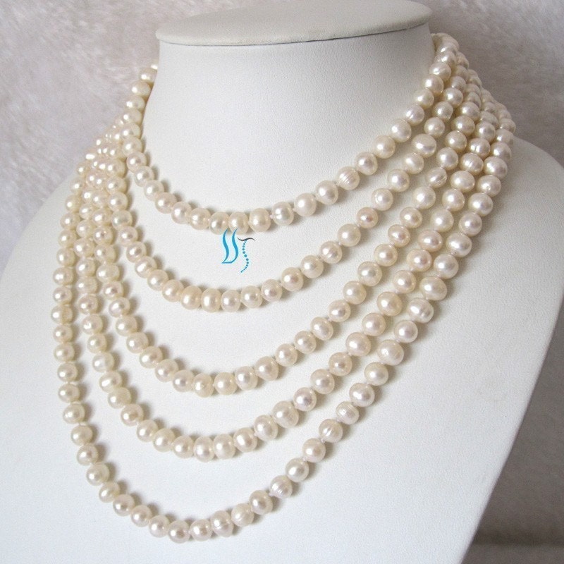White Pearl Necklace 90 inches 7-8mm White by PearlsStory on Etsy