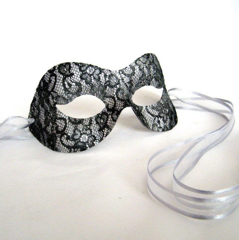 Pure Black and Silver Lace Masquerade Mask by SamanthaPeach