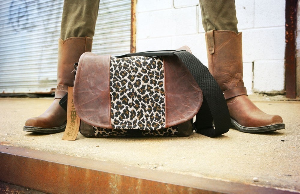 PreOrder Leopard and Leather DSLR Camera Bag by PorteenGear