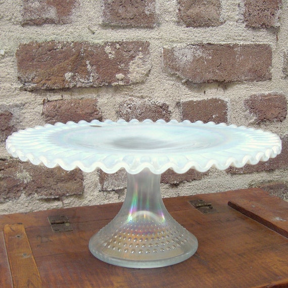 Sale Vintage Fenton Opalescent Glass Hobnail Cake Stand