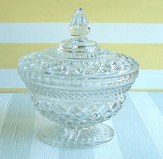 Pressed Glass Vintage Candy Dish Serving Dish with Lid