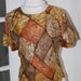 Vintage 50s Short Sleeved Back Buttoned Patterned Blouse with Scalloped Hem - Larger Size
