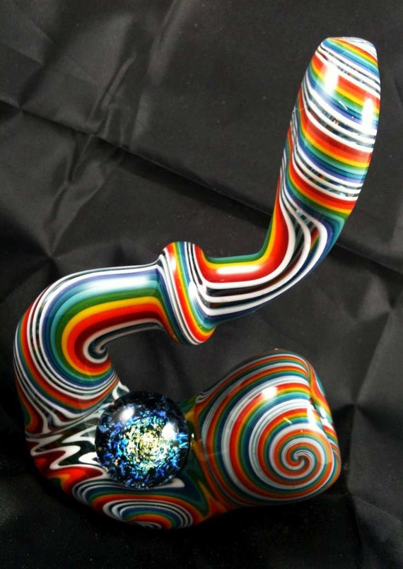 Super Heady Glass Rainbow Sherlock Pipe WIth Dichro Marble