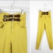 SALE yellow denim skinny jeans XS / high waist western buckle front