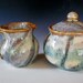 Cream and Sugar. Speckled Cream/ Green Glazed.