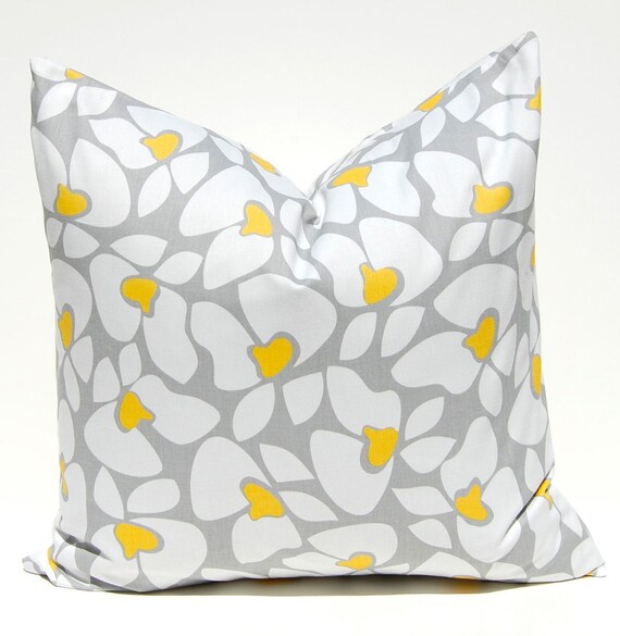 Items similar to Decorative Throw Pillow Covers Accent Pillows Gray, Yellow and White Floral ...