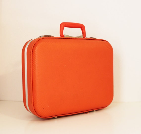 vintage luggage medium suitcase bright orange