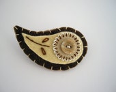 Paisley flower brooch, brown embroidered felt brooch, folk jewelry, beaded brooch in earth tones