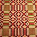 19th Century Red, Bright Green, Black, Yellow and Beige Linsey Woolsey Jacquard Overshot Coverlet Piece - 27 x 22 Inches